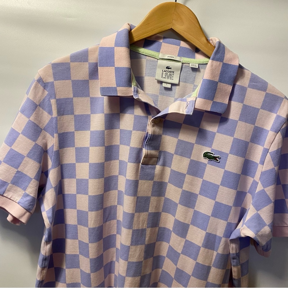 Sz L- Lacoste Live unisex Purple Checkered Polo